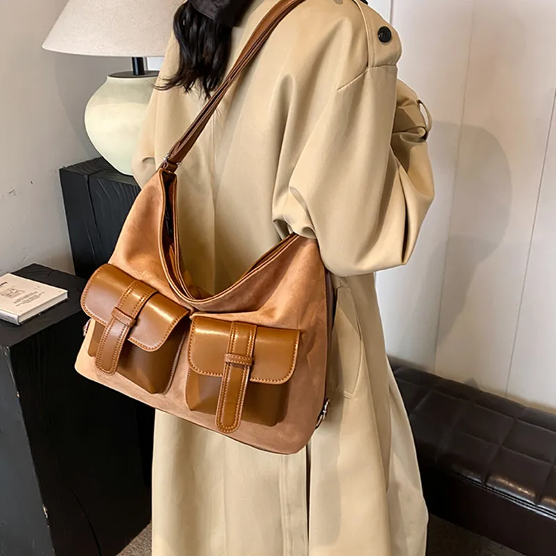 DALO Suede Shoulder Bag Women's Thousand Birds Coffee/Matte Coffee/Frosted Brown-12