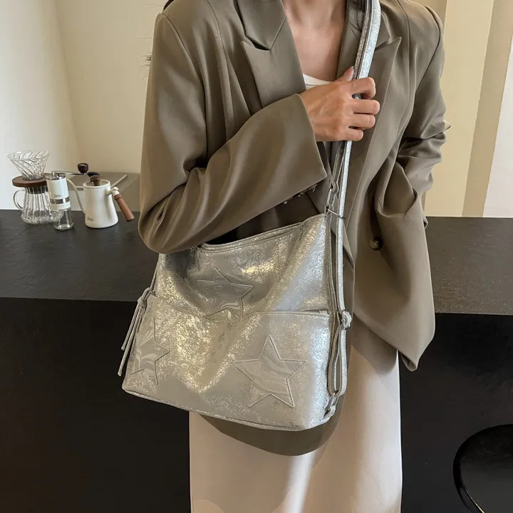 DALO PU Backpack On The Shoulder Women's Silver/Black/White-2