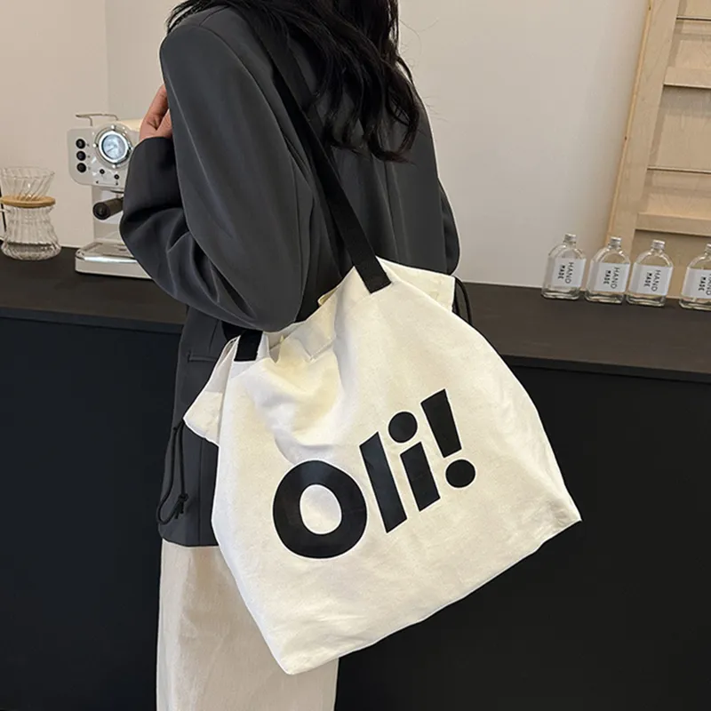 DALO Canvas Canvas Bag Shoulder Bag Women's Black Text Mother's Version/White Letter Version-1