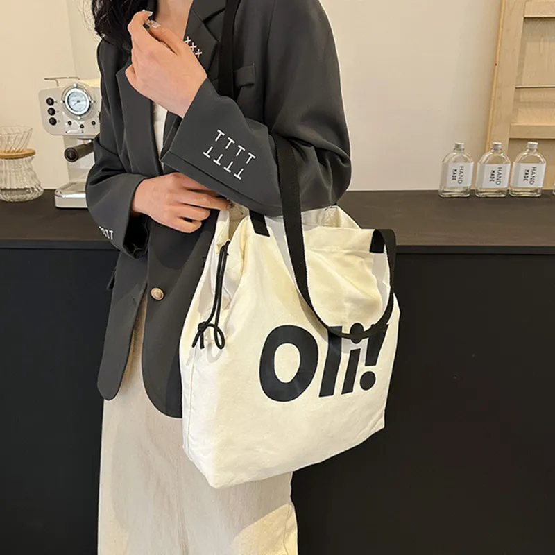 DALO Canvas Canvas Bag Shoulder Bag Women's Black Text Mother's Version/White Letter Version-2