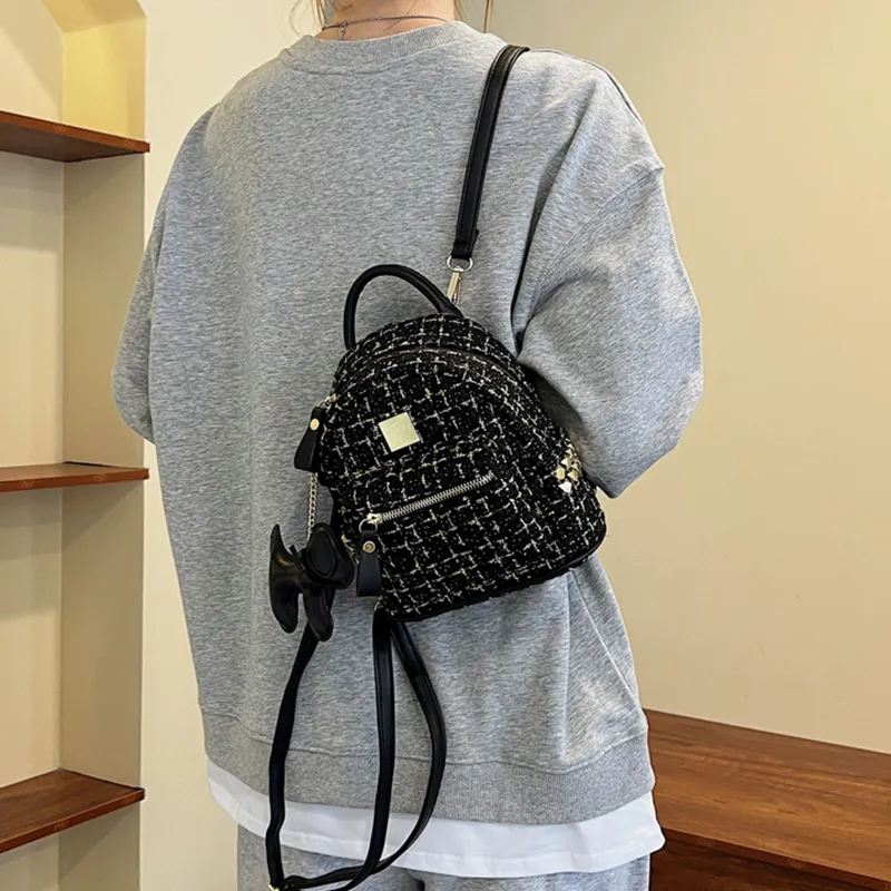 DALO Woolen One Shoulder Crossbody Backpack Women's White/Black-10