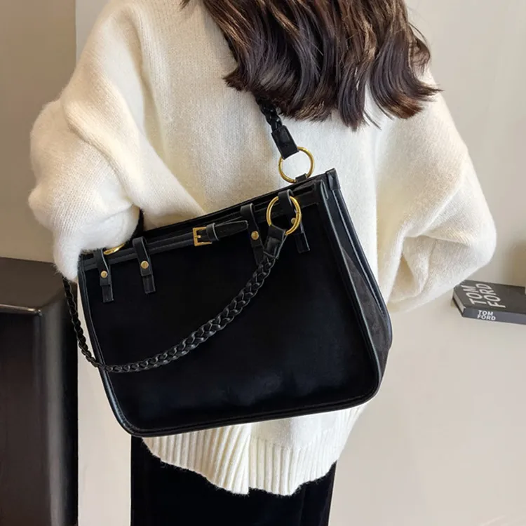 ROSEROOEN PU Velvet Blend Shoulder Bag Women's Black/Khaki/Coffee/Brown-3