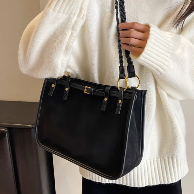 ROSEROOEN PU Velvet Blend Shoulder Bag Women's Black/Khaki/Coffee/Brown-1