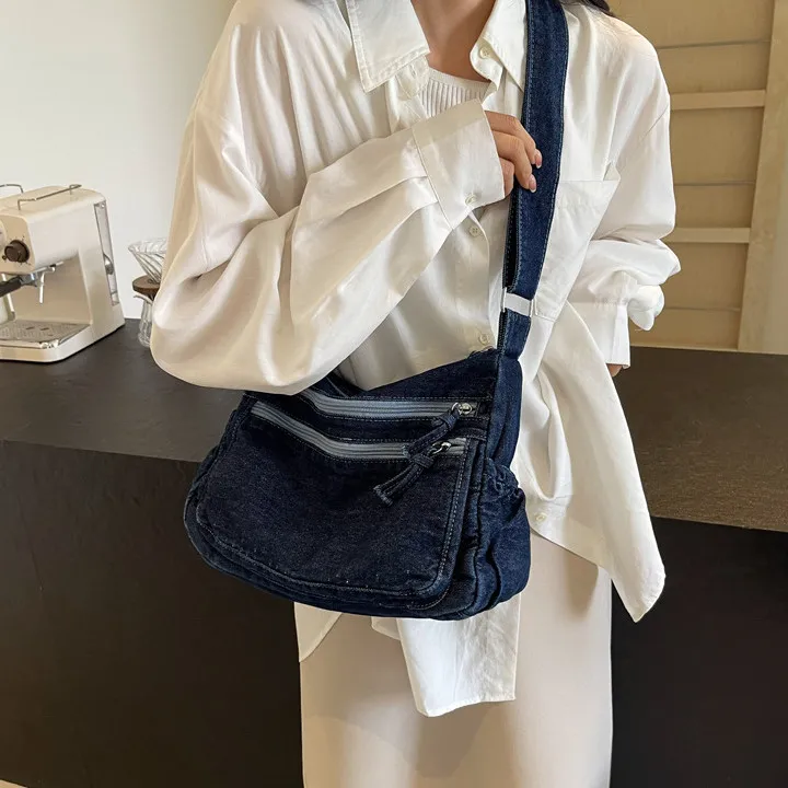 DALO Denim Crossbody Bag, Shoulder Bag Women's Dark Tea/Light Blue/Dark Blue-11