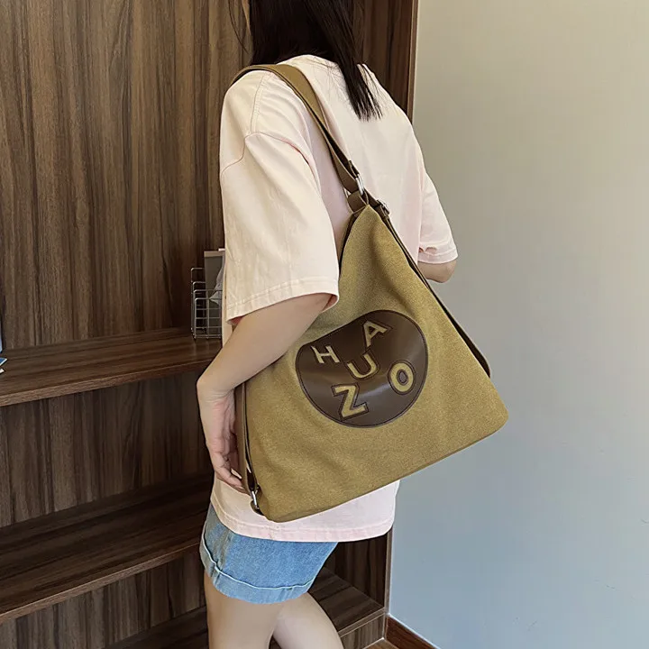 DALO Canvas Bag Crossbody Double Shoulder Bag Regular Women's Ecru/Khaki/Black-9