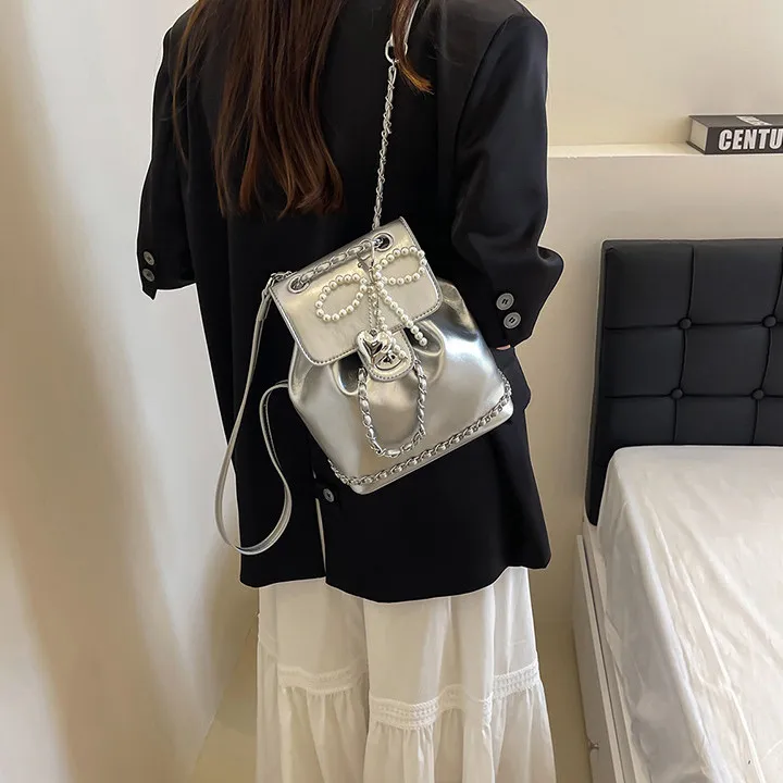 DALO PU Backpack Women's Ecru/Black/Silver-10