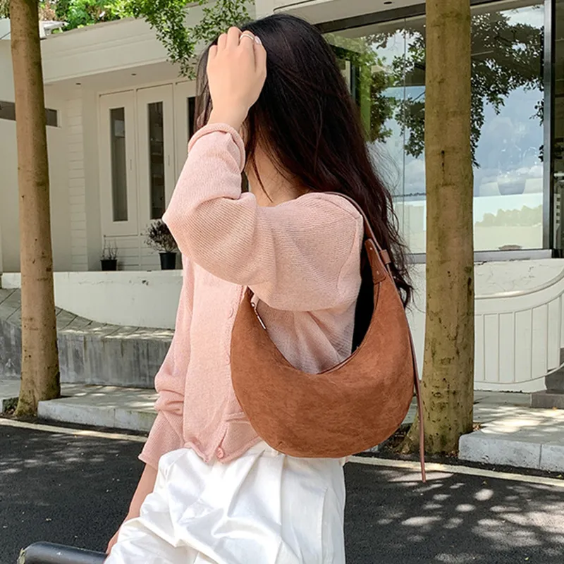 DALO Suede Shoulder Bag Women's Black/Coffee/Blue/Apricot-5