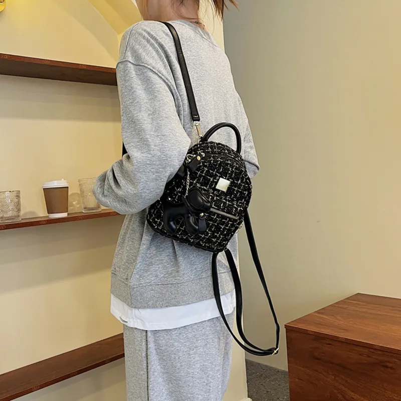 DALO Woolen One Shoulder Crossbody Backpack Women's White/Black-11