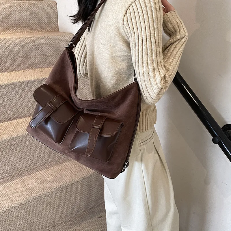 DALO Suede Shoulder Bag Women's Thousand Birds Coffee/Matte Coffee/Frosted Brown-8