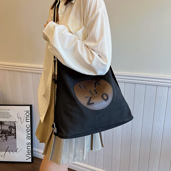 DALO Canvas Bag Crossbody Double Shoulder Bag Regular Women's Ecru/Khaki/Black-11