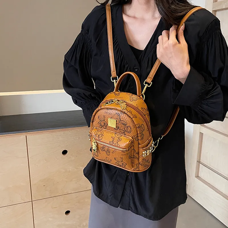 DALO PU Backpack Handheld Shoulder Bag Backpack Women's Ecru/Black/Pink/Brown-13
