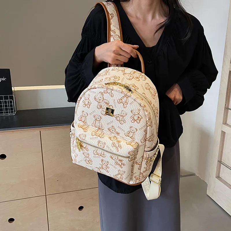 DALO PU Backpack Handheld Shoulder Bag Backpack Women's Ecru/Black/Pink/Brown-6