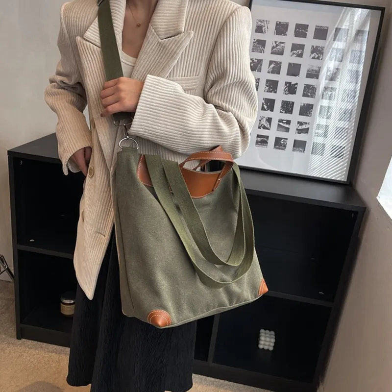 DALO Canvas Canvas Bag Portable Crossbody Bag Shoulder Bag Unisex Black/grey/brown/army Green/khaki-14