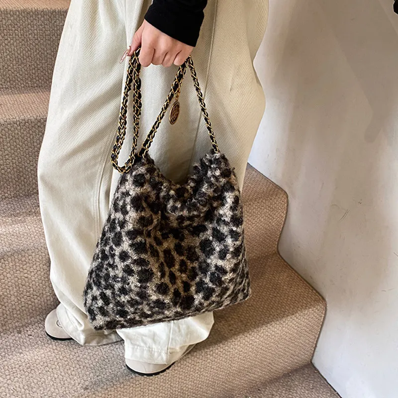 DALO Faux Fur Shoulder Bag Women's Khaki/Brown-2