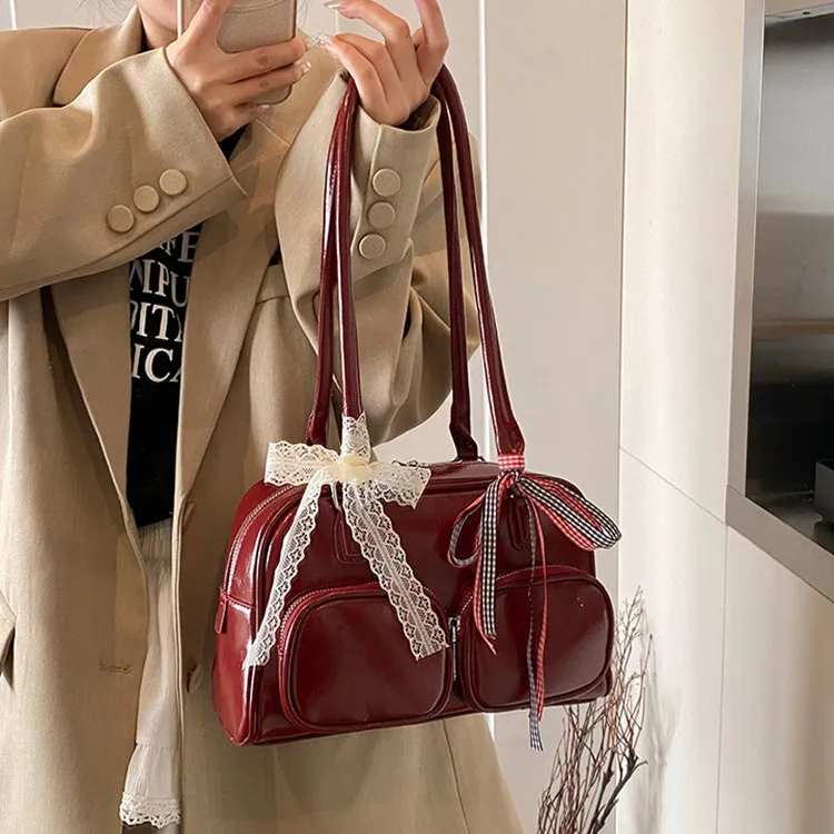 DALO PU Shoulder Bag Women's Silver/Coffee/Red/Brown/Black/White-7