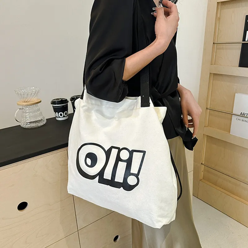 DALO Canvas Canvas Bag Shoulder Bag Women's Black Text Mother's Version/White Letter Version-9