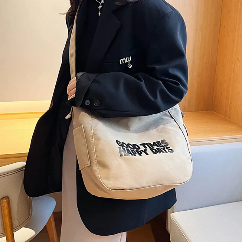 DALO Canvas Canvas Bag Tote Bag Shopping Bag Crossbody Bag Regular Unisex White/Black/Blue/Coffee-11
