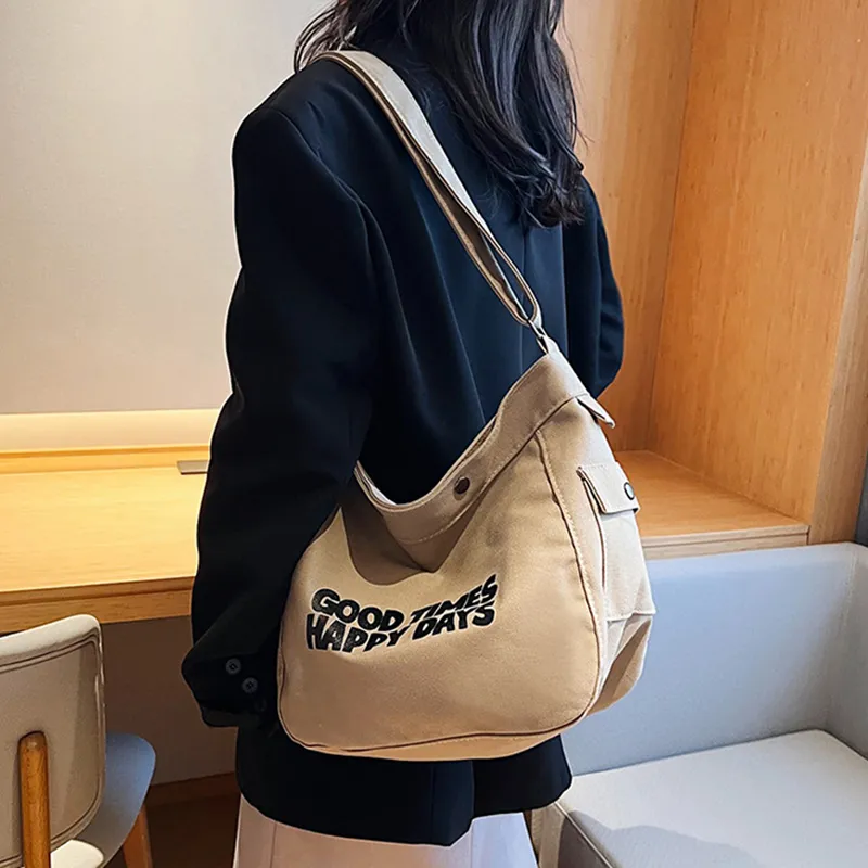 DALO Canvas Canvas Bag Tote Bag Shopping Bag Crossbody Bag Regular Unisex White/Black/Blue/Coffee-9