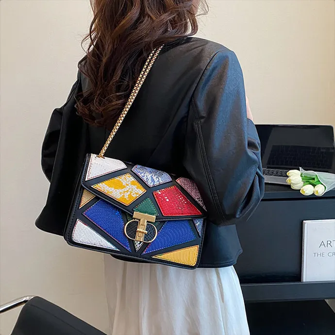 DALO PU Small Square Bag Shoulder Bag Women's Green/Multicolor/White & Color/Gold-6