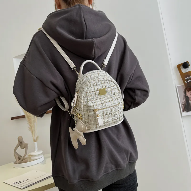 DALO Woolen One Shoulder Crossbody Backpack Women's White/Black-4