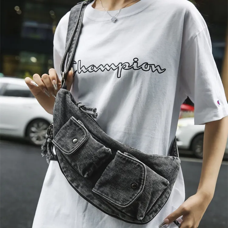 DALO Denim Shoulder Bag, Crossbody Bag Unisex Blue/Black/Khaki-8