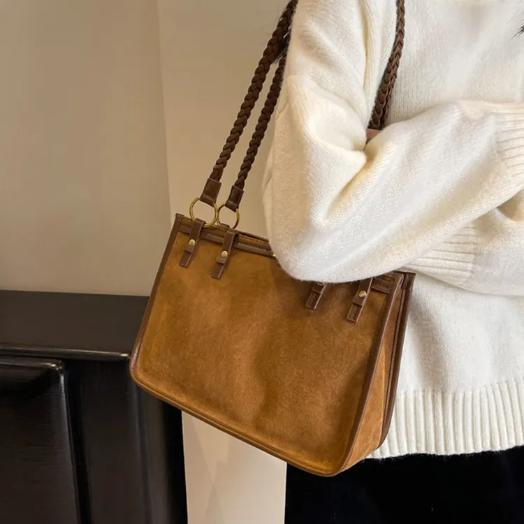 ROSEROOEN PU Velvet Blend Shoulder Bag Women's Black/Khaki/Coffee/Brown-15