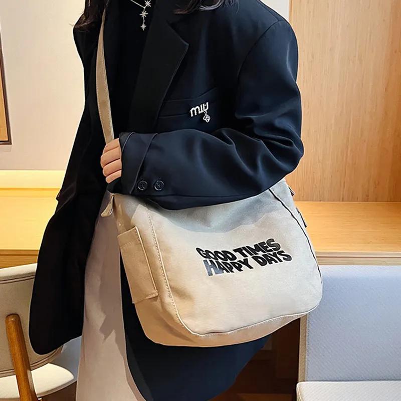 DALO Canvas Canvas Bag Tote Bag Shopping Bag Crossbody Bag Regular Unisex White/Black/Blue/Coffee-10