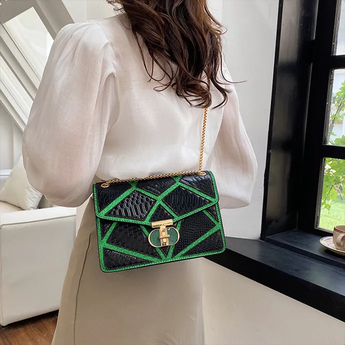 DALO PU Small Square Bag Shoulder Bag Women's Green/Multicolor/White & Color/Gold-3