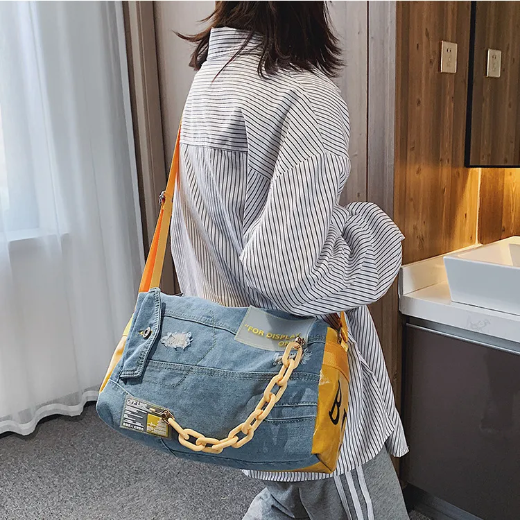 DALO Denim Crossbody Bag Women's Yellow/Green/Orange-4
