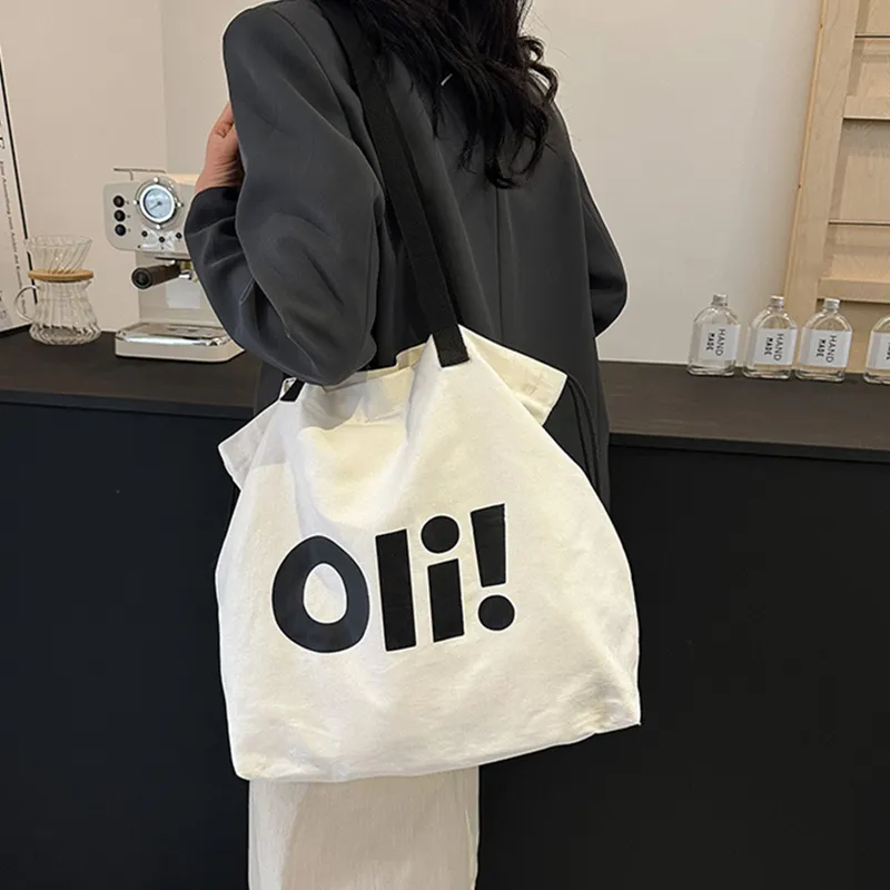 DALO Canvas Canvas Bag Shoulder Bag Women's Black Text Mother's Version/White Letter Version-5