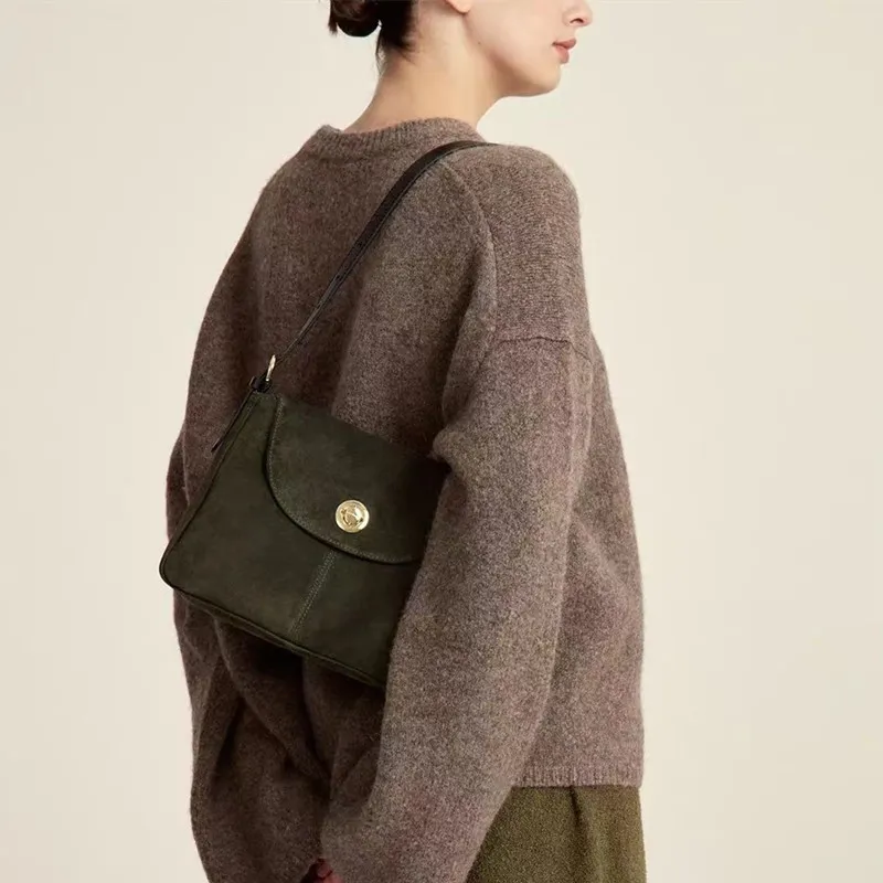 DALO Woolen Shoulder Bag, Tote, Crossbody Bag Women's Burgundy/Olive Green-4