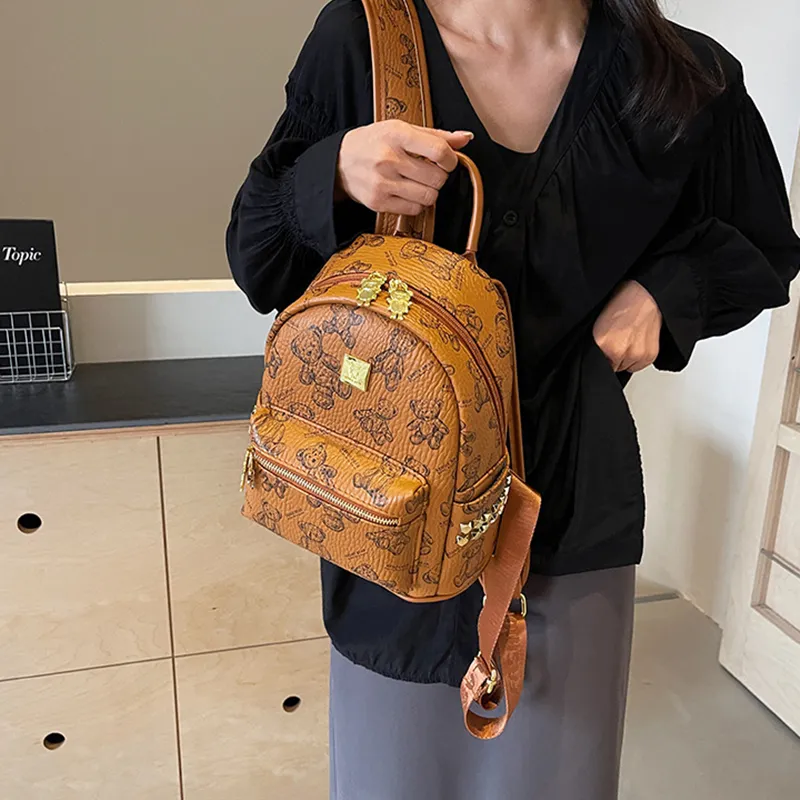 DALO PU Backpack Handheld Shoulder Bag Backpack Women's Ecru/Black/Pink/Brown-14