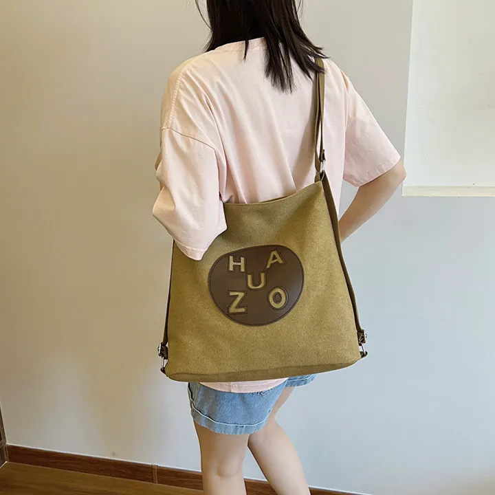 DALO Canvas Bag Crossbody Double Shoulder Bag Regular Women's Ecru/Khaki/Black-6