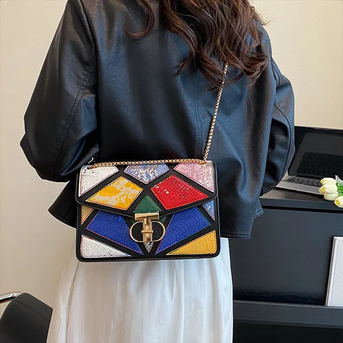 DALO PU Small Square Bag Shoulder Bag Women's Green/Multicolor/White & Color/Gold-7