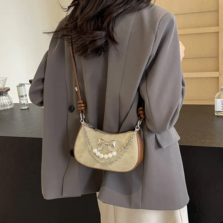 PULUWIRR PU Shoulder Bag Regular Women's Denim Blue/Dark Tea/Ecru-15