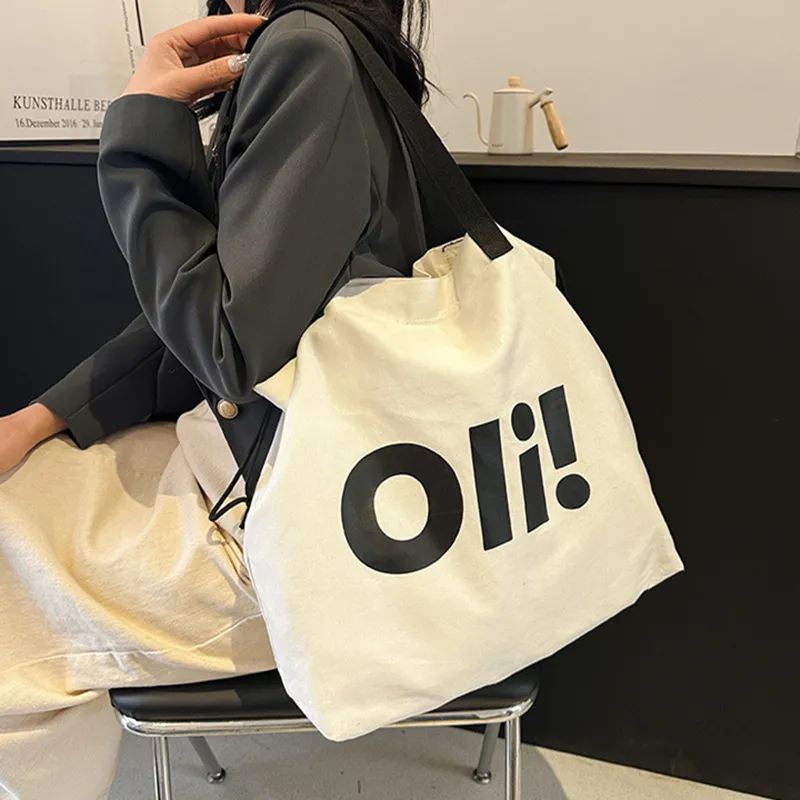 DALO Canvas Canvas Bag Shoulder Bag Women's Black Text Mother's Version/White Letter Version-4