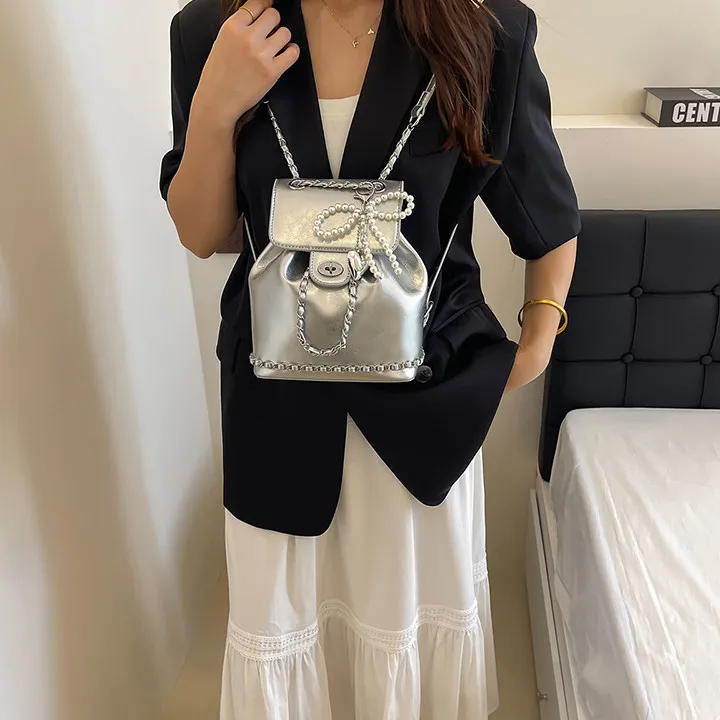 DALO PU Backpack Women's Ecru/Black/Silver-11