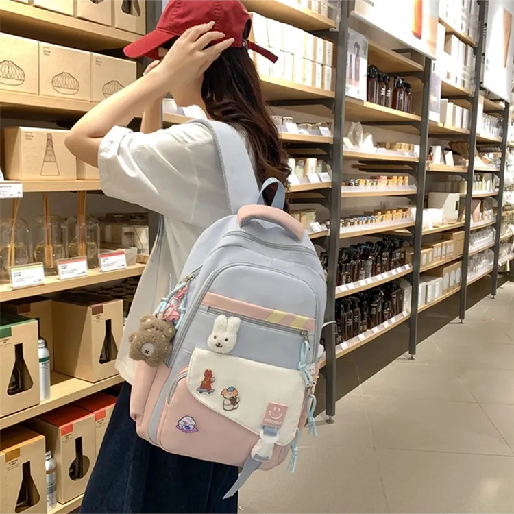 DALO Nylon Backpack Unisex Black/Coffee/Blue Coffee/Pink Blue-8