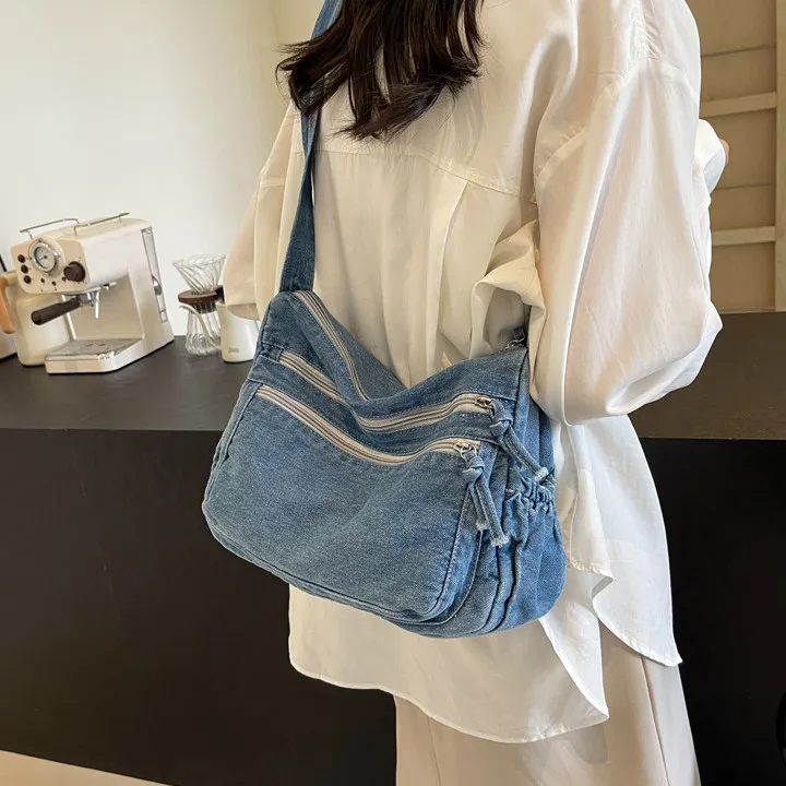 DALO Denim Crossbody Bag, Shoulder Bag Women's Dark Tea/Light Blue/Dark Blue-7