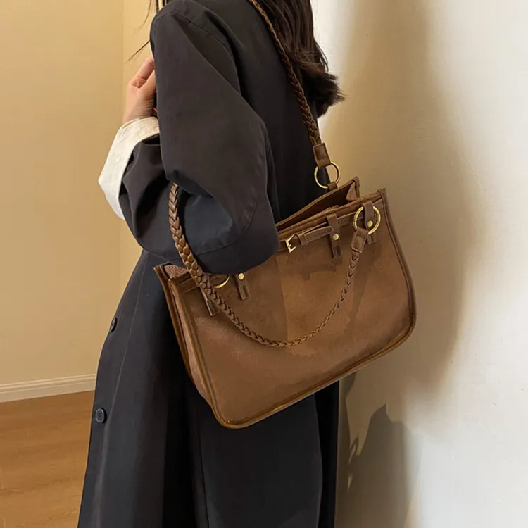 ROSEROOEN PU Velvet Blend Shoulder Bag Women's Black/Khaki/Coffee/Brown-6