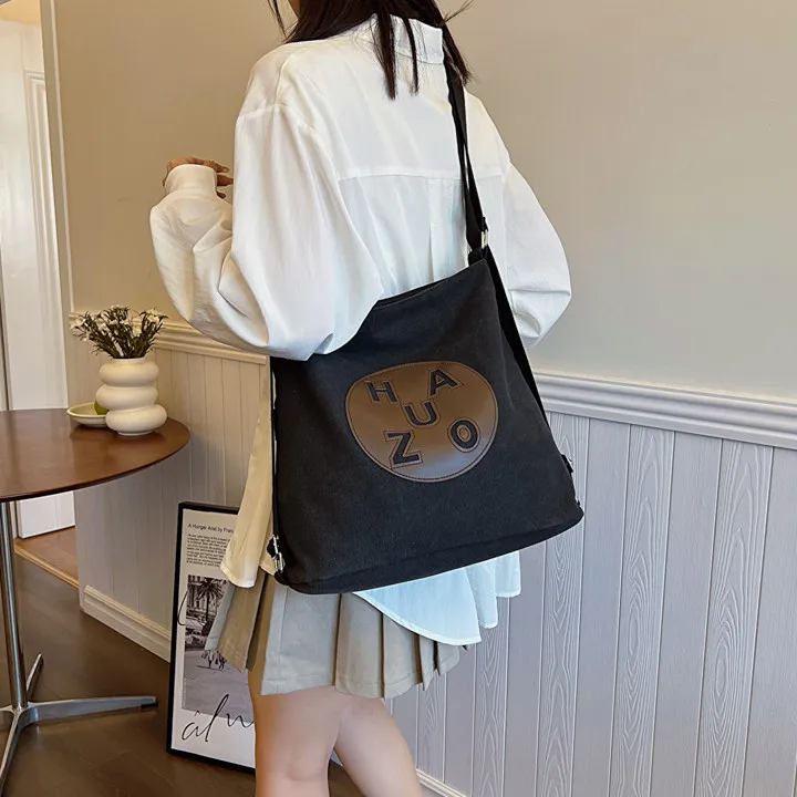 DALO Canvas Bag Crossbody Double Shoulder Bag Regular Women's Ecru/Khaki/Black-12