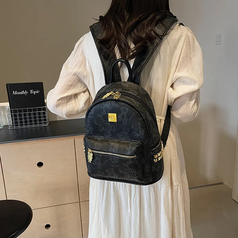 DALO PU Backpack Handheld Shoulder Bag Backpack Women's Ecru/Black/Pink/Brown-3