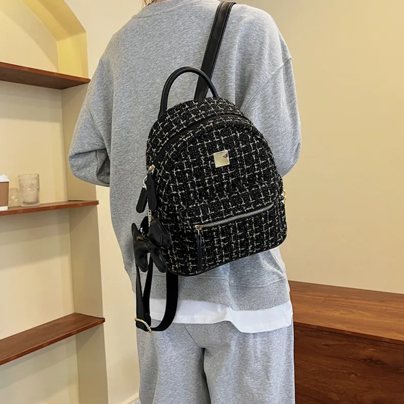 DALO Woolen One Shoulder Crossbody Backpack Women's White/Black-9