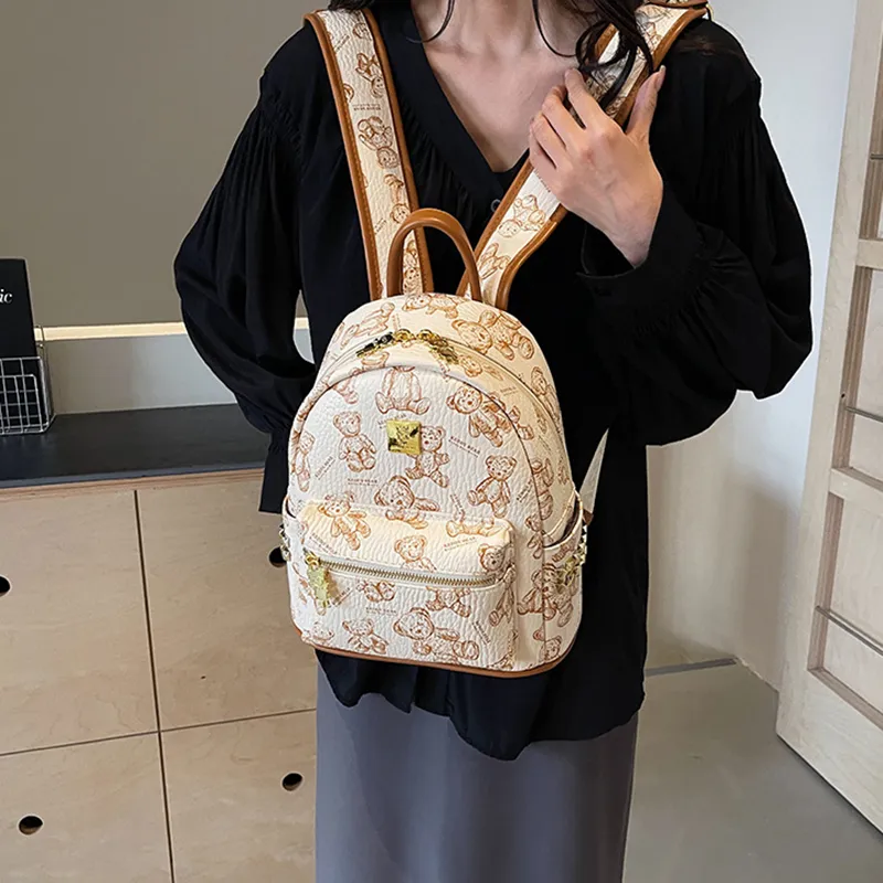 DALO PU Backpack Handheld Shoulder Bag Backpack Women's Ecru/Black/Pink/Brown-7