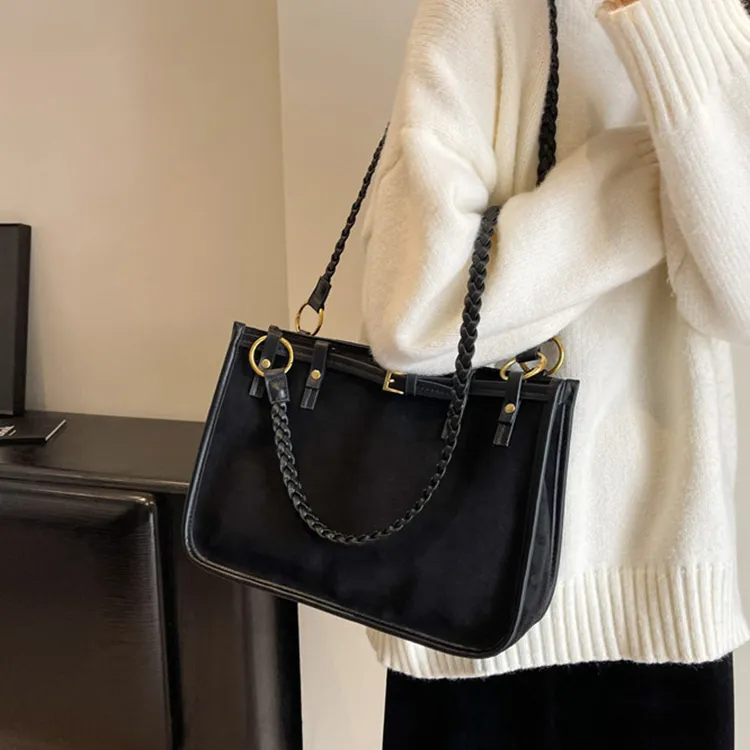 ROSEROOEN PU Velvet Blend Shoulder Bag Women's Black/Khaki/Coffee/Brown-4