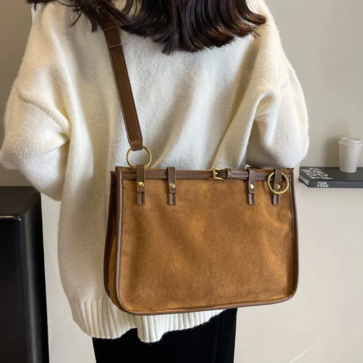ROSEROOEN PU Velvet Blend Shoulder Bag Women's Black/Khaki/Coffee/Brown-14