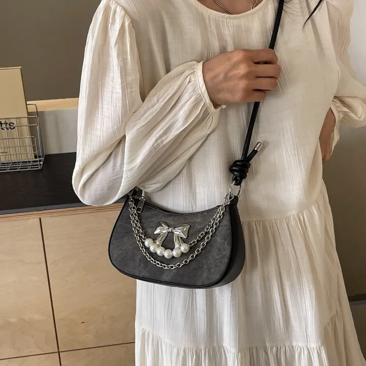 PULUWIRR PU Shoulder Bag Regular Women's Denim Blue/Dark Tea/Ecru-10