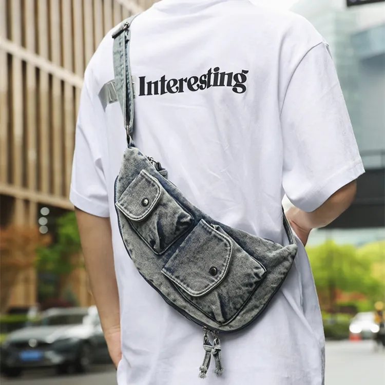 DALO Denim Shoulder Bag, Crossbody Bag Unisex Blue/Black/Khaki-3
