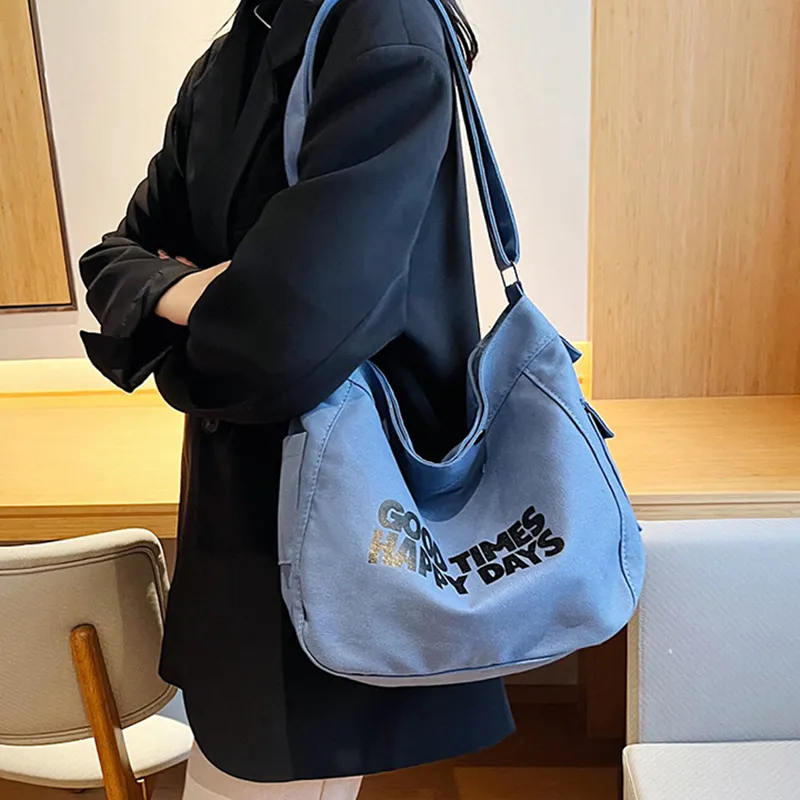 DALO Canvas Canvas Bag Tote Bag Shopping Bag Crossbody Bag Regular Unisex White/Black/Blue/Coffee-3