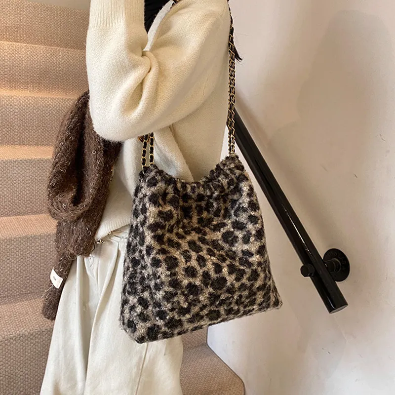 DALO Faux Fur Shoulder Bag Women's Khaki/Brown-3